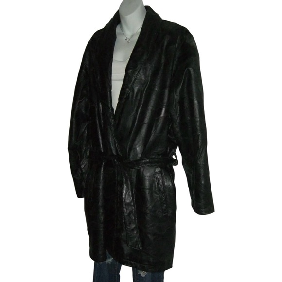 Leather Jacket Vintage 90's Trench Textured Italian Goth Punk alt egirl y2k 2X - Picture 6 of 14